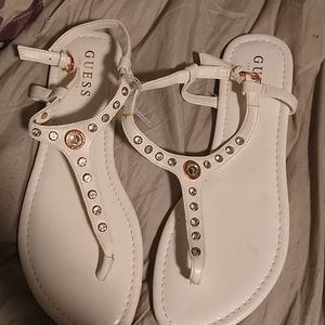NWT guess white thong sandals with rose gold